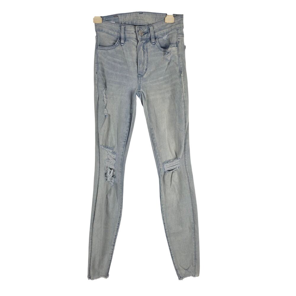 American Eagle 360 Next Level Stretch High Rise‎ Jeggings 00 Womens Distressed